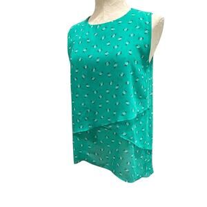 Small Chaus New York Womens Sheer Tiered Sleeveless Blouse Shirt Green Floral